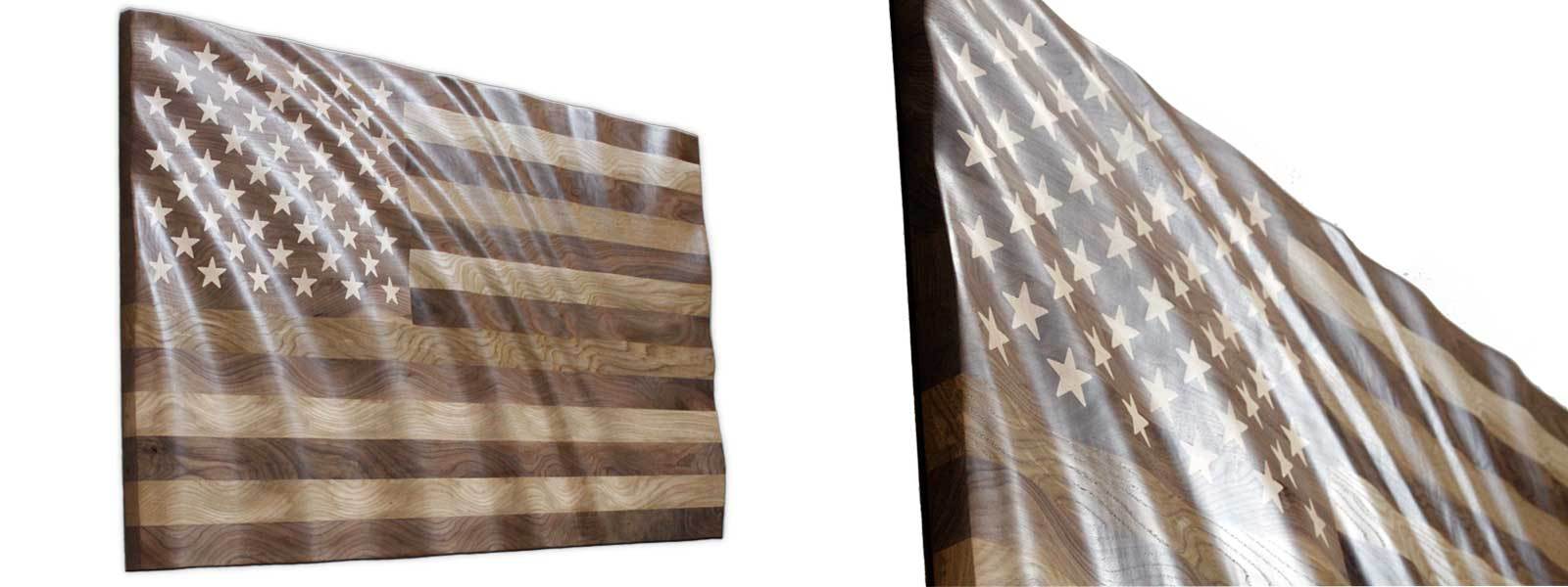 Hardwood waving American Flag 3' X 5'